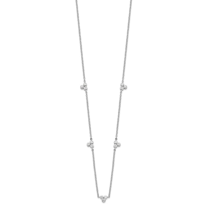 Sterling Silver Rhodium-Plated Polished Cz 5 Stations Necklace