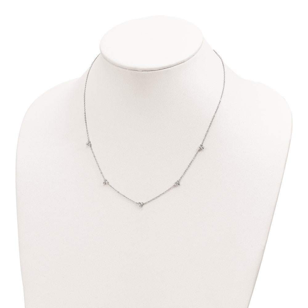 Sterling Silver Rhodium-Plated Polished Cz 5 Stations Necklace