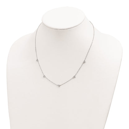 Sterling Silver Rhodium-Plated Polished Cz 5 Stations Necklace