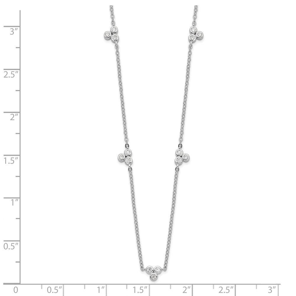 Sterling Silver Rhodium-Plated Polished Cz 5 Stations Necklace