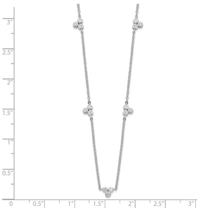 Sterling Silver Rhodium-Plated Polished Cz 5 Stations Necklace