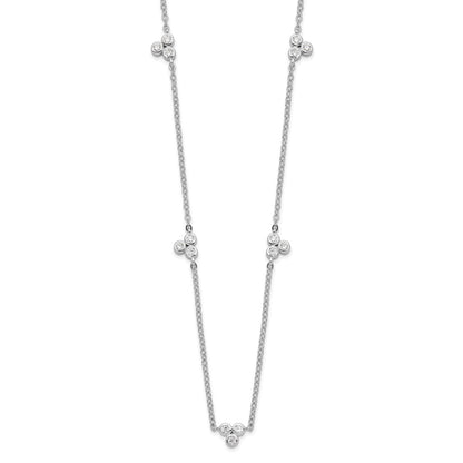 Sterling Silver Rhodium-Plated Polished Cz 5 Stations Necklace