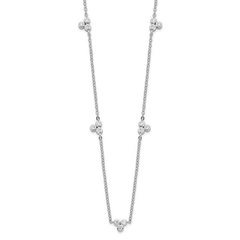 Sterling Silver Rhodium-Plated Polished Cz 5 Stations Necklace