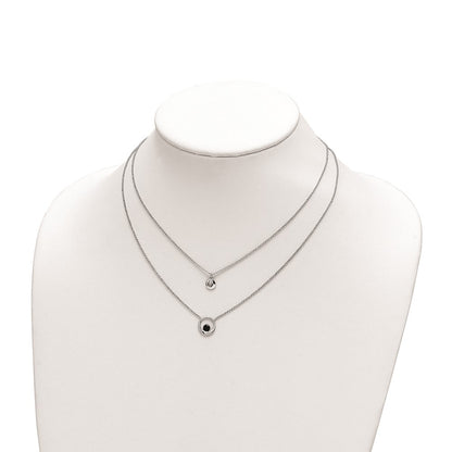 Sterling Silver Rhodium-Plate Enamel Circles 2-Strand W/1In Ext Necklace