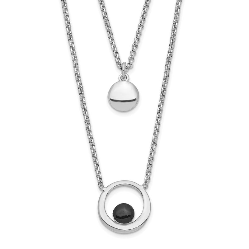 Sterling Silver Rhodium-Plate Enamel Circles 2-Strand W/1In Ext Necklace