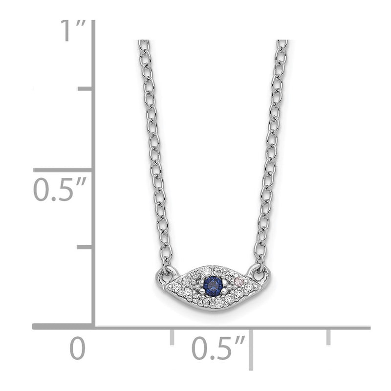 Sterling Silver Rhodium-Plated Polished Blue & White Cz Eye Necklace