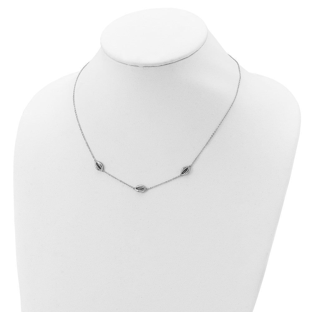 Sterling Silver Rhodium-Plated Polished Cowrie Shell Necklace