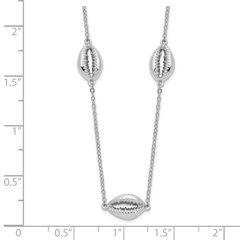Sterling Silver Rhodium-Plated Polished Cowrie Shell Necklace