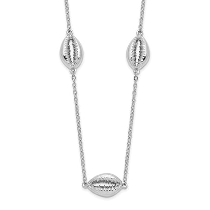 Sterling Silver Rhodium-Plated Polished Cowrie Shell Necklace