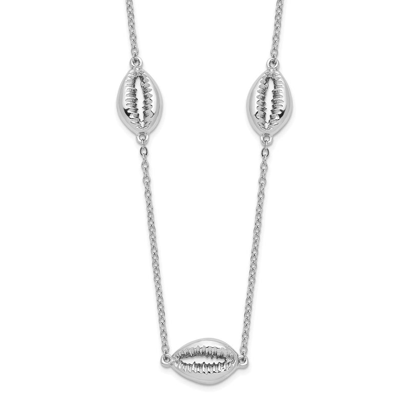 Sterling Silver Rhodium-Plated Polished Cowrie Shell Necklace