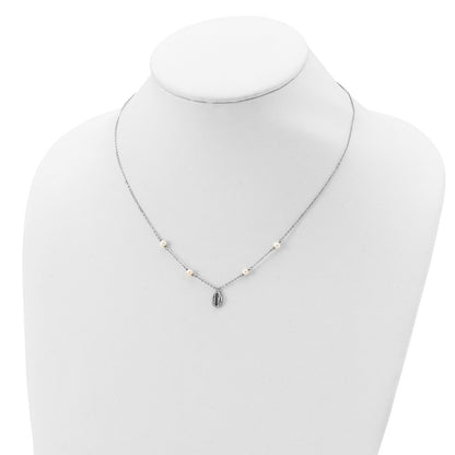 Sterling Silver Rhodium-Plated Cowrie Shell & Fw Cultured Pearl Necklace