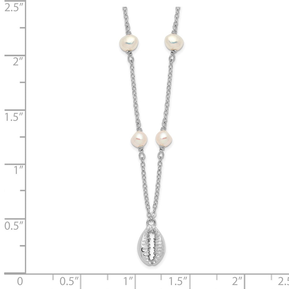 Sterling Silver Rhodium-Plated Cowrie Shell & Fw Cultured Pearl Necklace