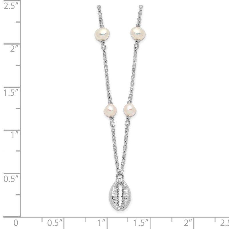 Sterling Silver Rhodium-Plated Cowrie Shell & Fw Cultured Pearl Necklace