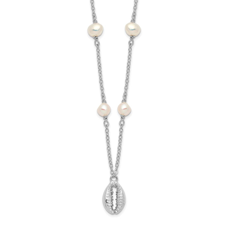 Sterling Silver Rhodium-Plated Cowrie Shell & Fw Cultured Pearl Necklace