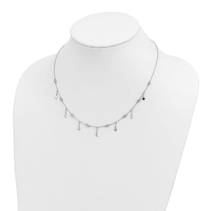 Sterling Silver Rhodium-Plated Polished Cz Necklace