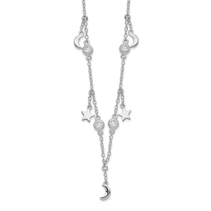 Sterling Silver Rhodium-Plated Polished Cz Necklace