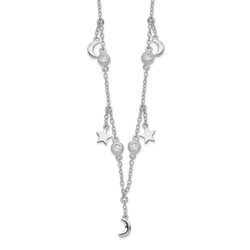 Sterling Silver Rhodium-Plated Polished Cz Necklace