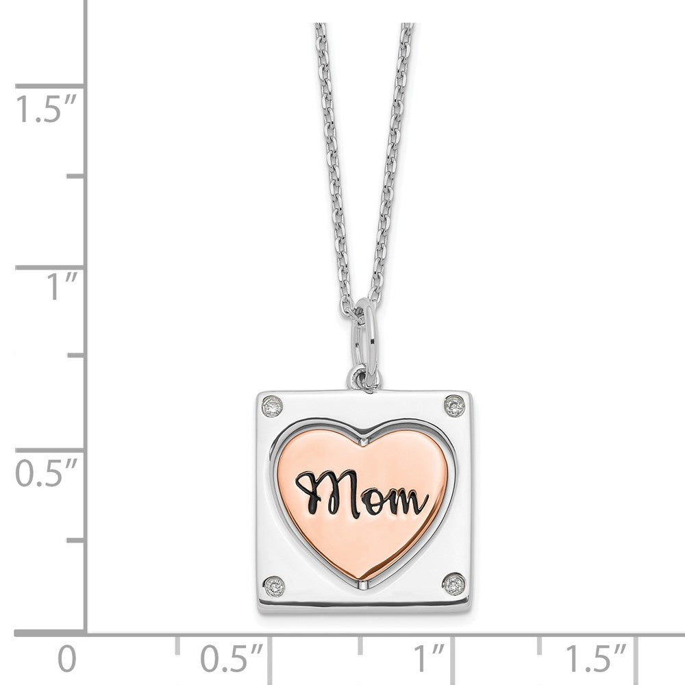 Sterling Silver Rh-Plated Rose-Tone Mom/Love Heart Center Spins Cz W/2In Ex