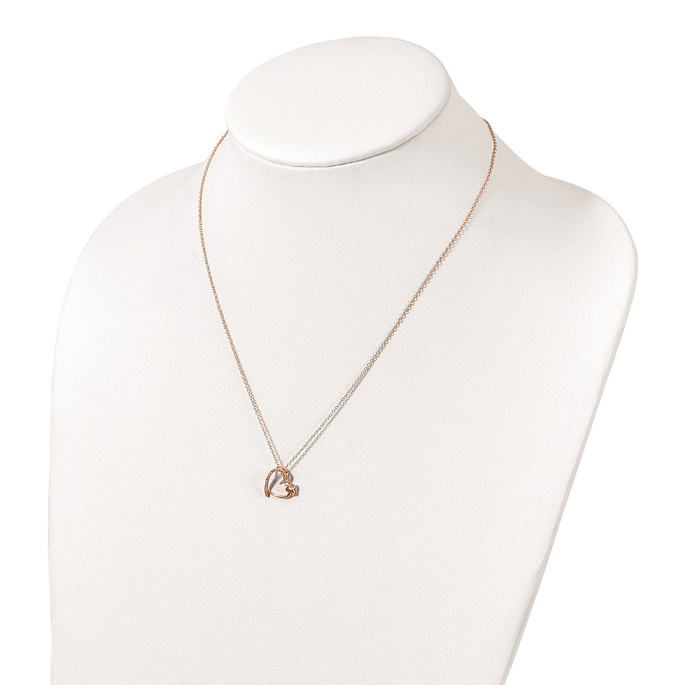 Sterling Silver Polished Rose-Tone Cz Heart 18In Necklace