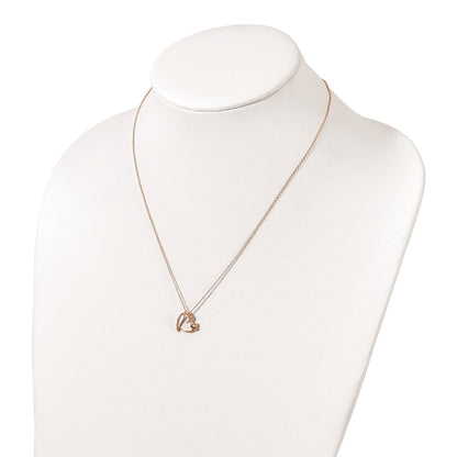 Sterling Silver Polished Rose-Tone Cz Heart 18In Necklace