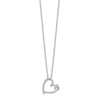 Sterling Silver Polished Rhodium-Plated Cz Heart 18In Necklace
