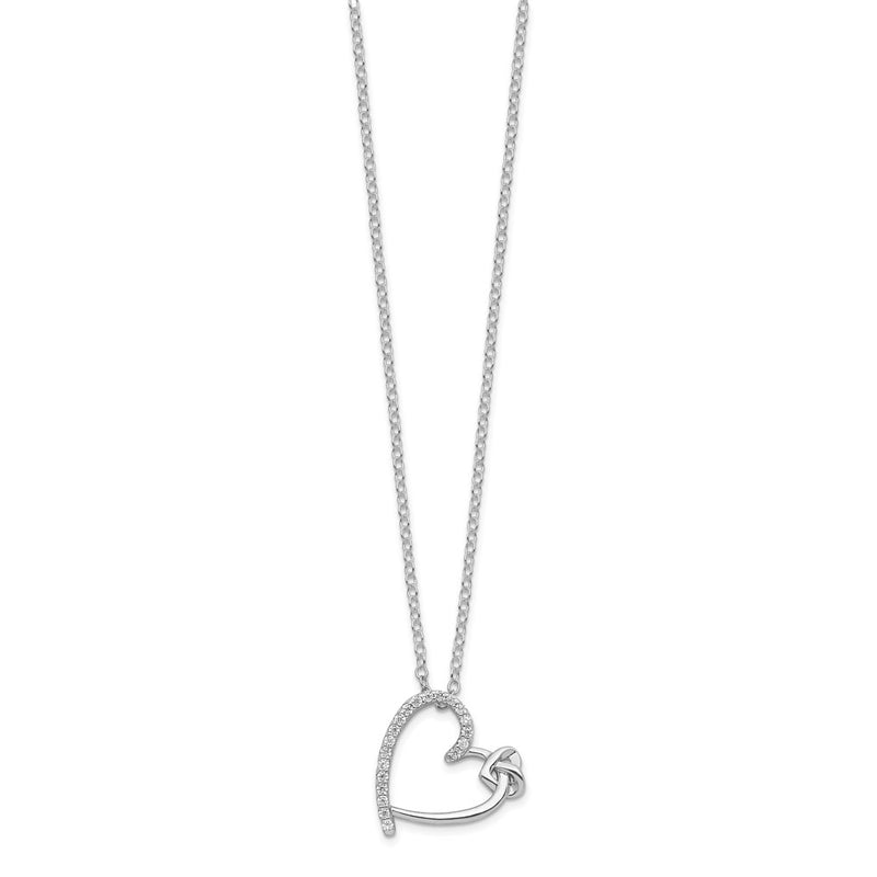 Sterling Silver Polished Rhodium-Plated Cz Heart 18In Necklace