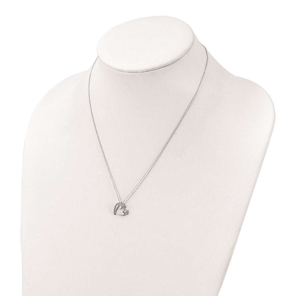 Sterling Silver Polished Rhodium-Plated Cz Heart 18In Necklace