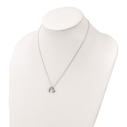 Sterling Silver Polished Rhodium-Plated Cz Heart 18In Necklace