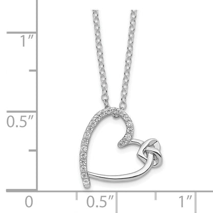Sterling Silver Polished Rhodium-Plated Cz Heart 18In Necklace