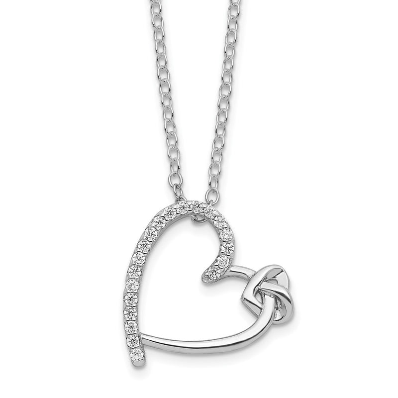 Sterling Silver Polished Rhodium-Plated Cz Heart 18In Necklace