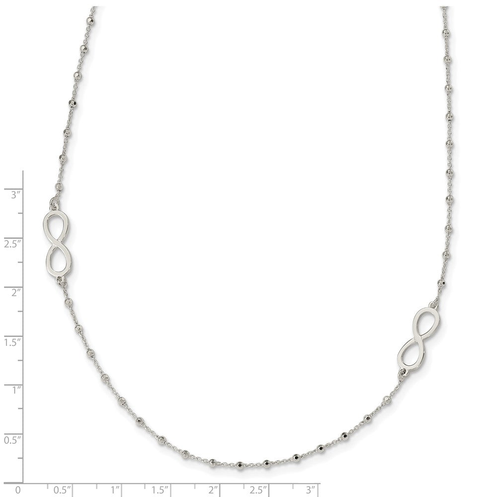 Sterling Silver Polished Beaded Infinity W/1 In Ext. Necklace
