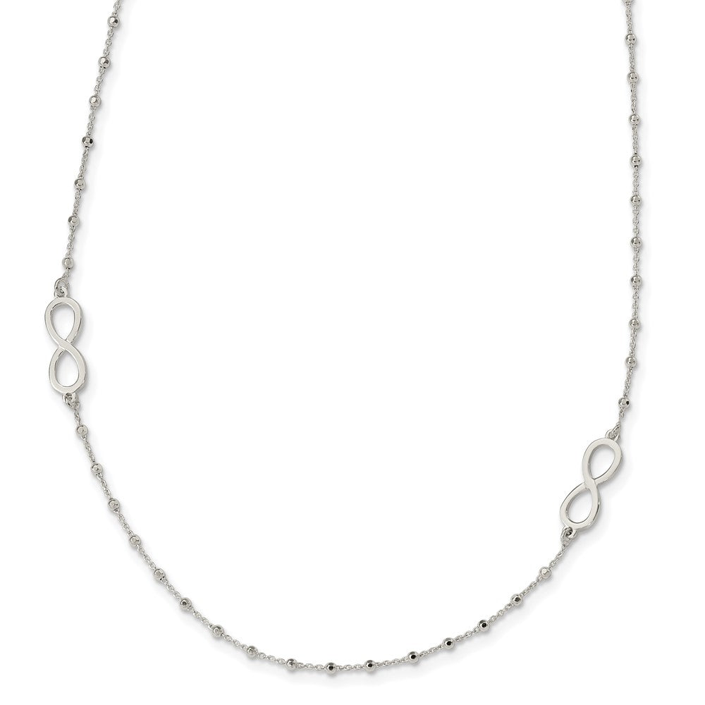 Sterling Silver Polished Beaded Infinity W/1 In Ext. Necklace