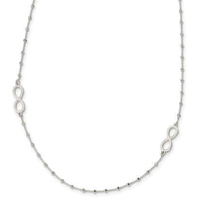 Sterling Silver Polished Beaded Infinity W/1 In Ext. Necklace