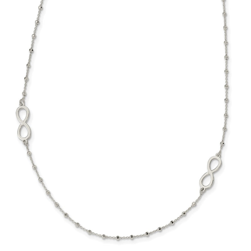 Sterling Silver Polished Beaded Infinity W/1 In Ext. Necklace