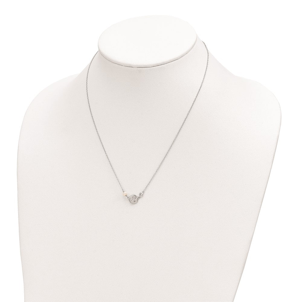 Sterling Silver Rhodium-Plated Cz Fw Cultured Pearl W/Hearts Necklace