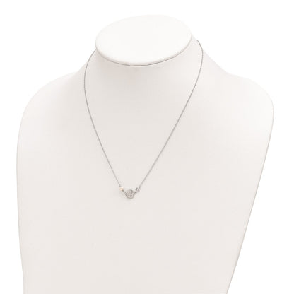 Sterling Silver Rhodium-Plated Cz Fw Cultured Pearl W/Hearts Necklace