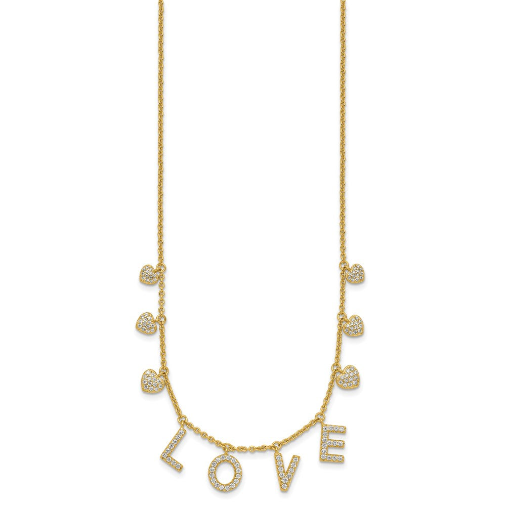 Sterling Silver Gold-Tone Cz Love W/2In Ext Necklace