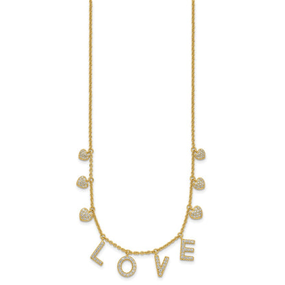 Sterling Silver Gold-Tone Cz Love W/2In Ext Necklace