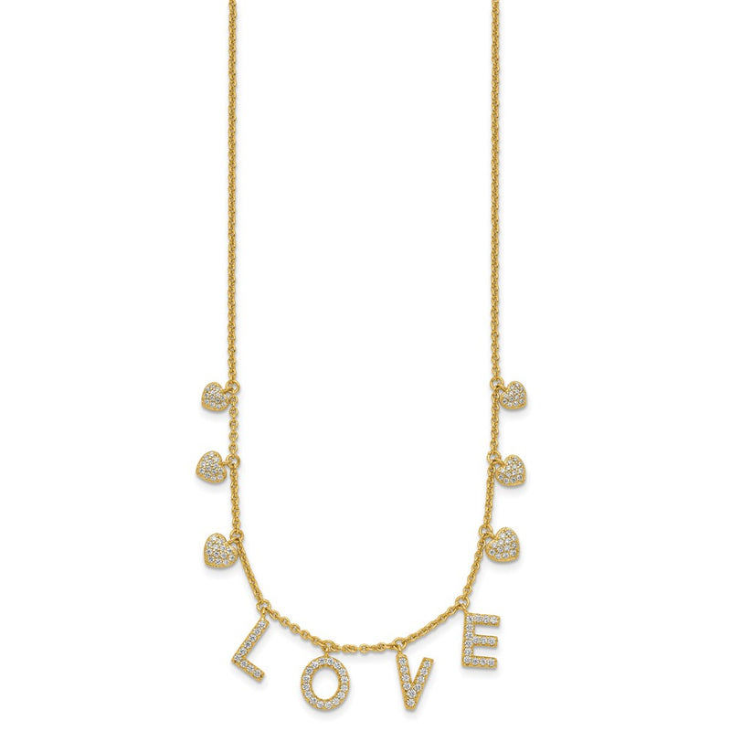 Sterling Silver Gold-Tone Cz Love W/2In Ext Necklace
