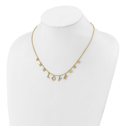 Sterling Silver Gold-Tone Cz Love W/2In Ext Necklace