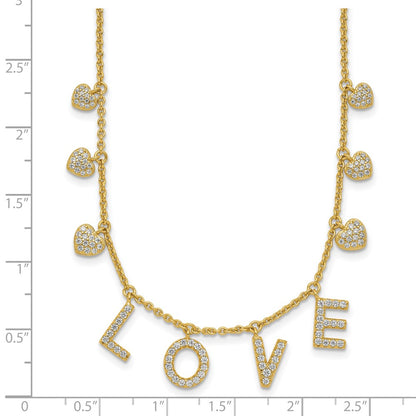 Sterling Silver Gold-Tone Cz Love W/2In Ext Necklace