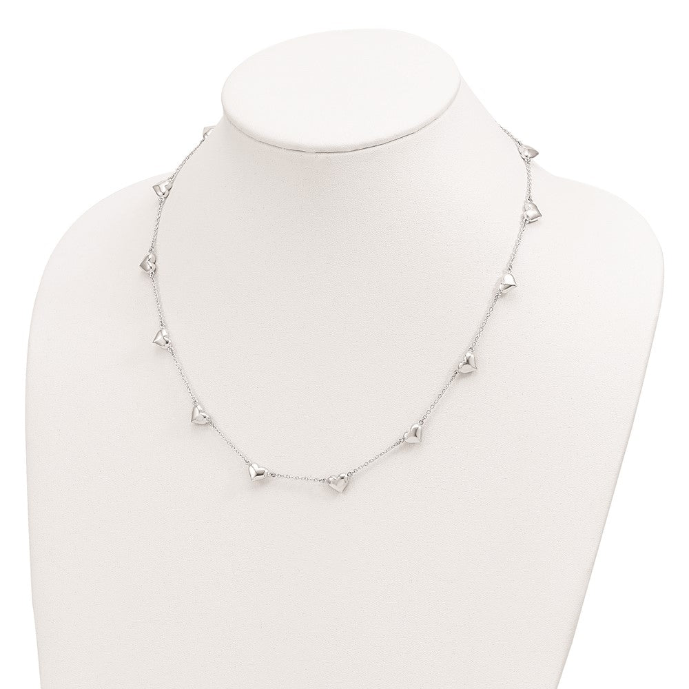 Sterling Silver Antiqued Cz Heart 17.5In W/2In Ext Necklace