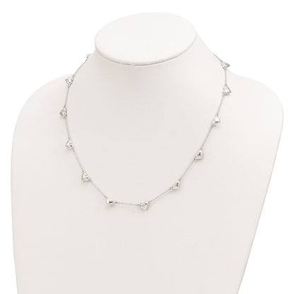 Sterling Silver Antiqued Cz Heart 17.5In W/2In Ext Necklace