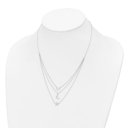 Sterling Silver Rhodium-Plated Heart, Moon, Star W/2 In Ext. Necklace