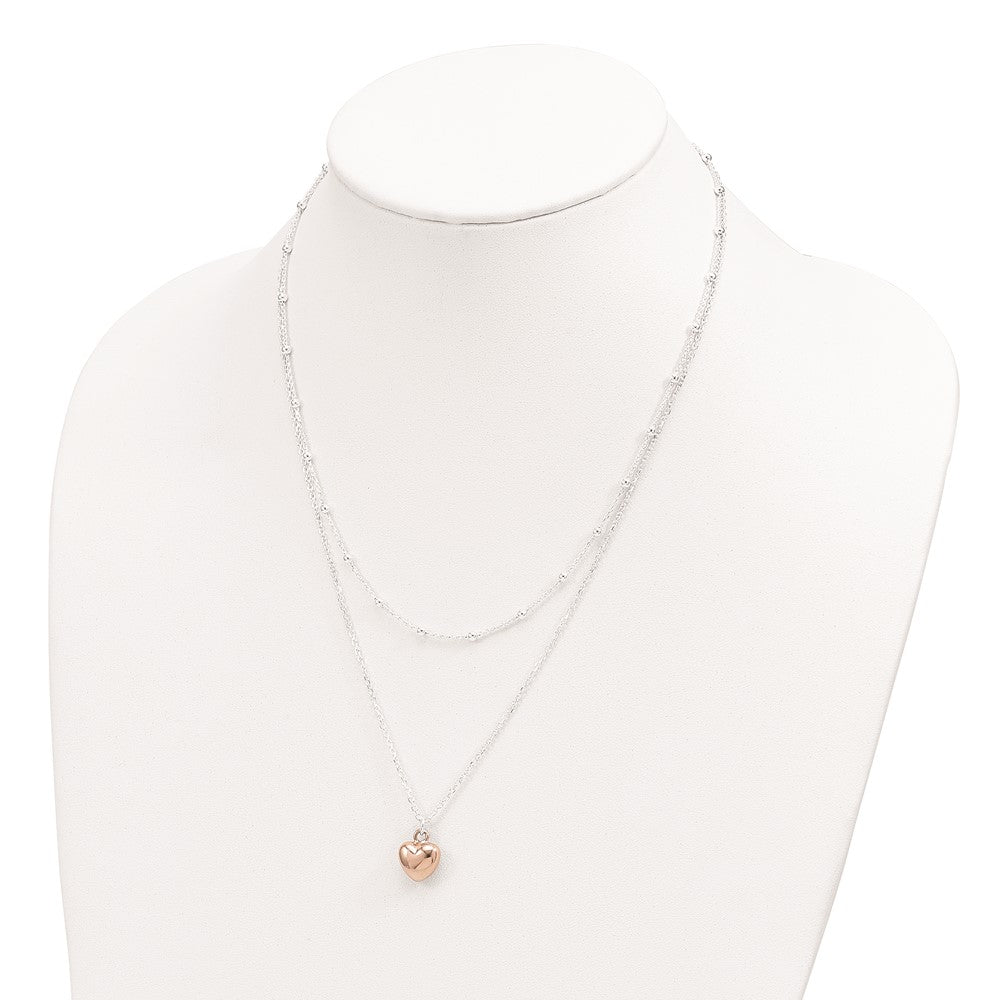 Sterling Silver & Rose-Tone Beaded Heart Adjustable Necklace