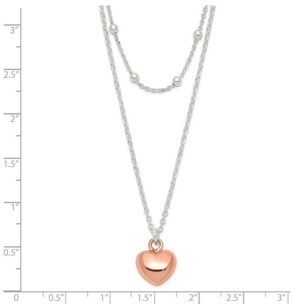 Sterling Silver & Rose-Tone Beaded Heart Adjustable Necklace