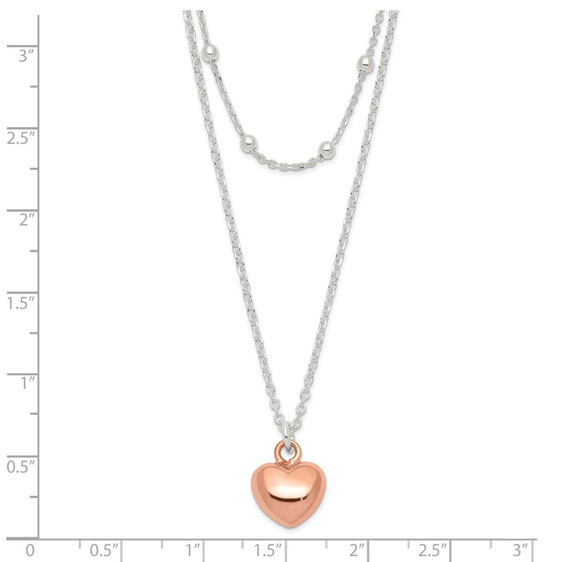 Sterling Silver & Rose-Tone Beaded Heart Adjustable Necklace
