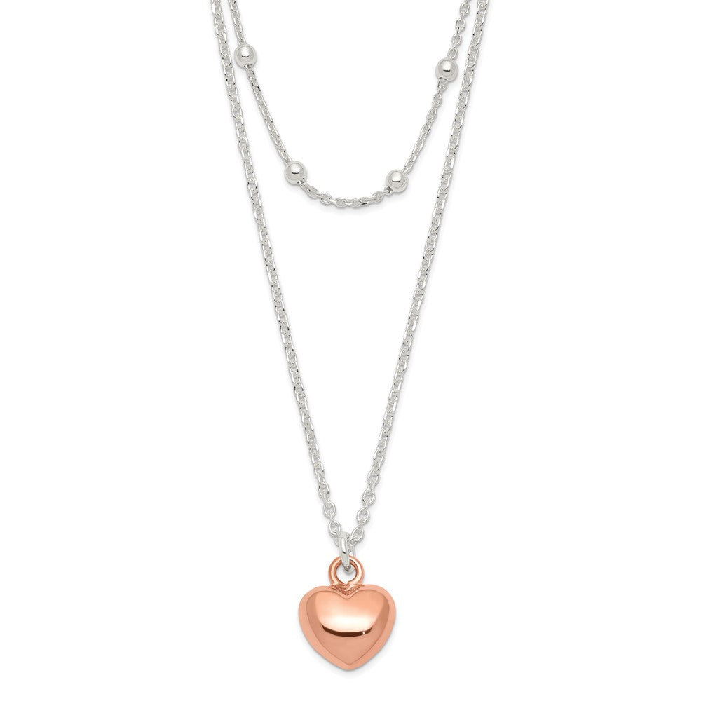 Sterling Silver & Rose-Tone Beaded Heart Adjustable Necklace