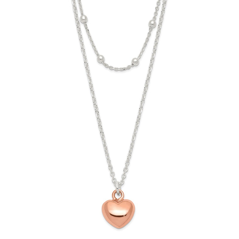 Sterling Silver & Rose-Tone Beaded Heart Adjustable Necklace