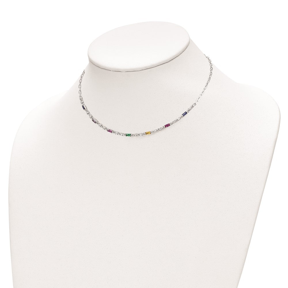 Sterling Silver Rhodium-Plated Polished Multi-Color Cz W/ 2 In Ext Choker